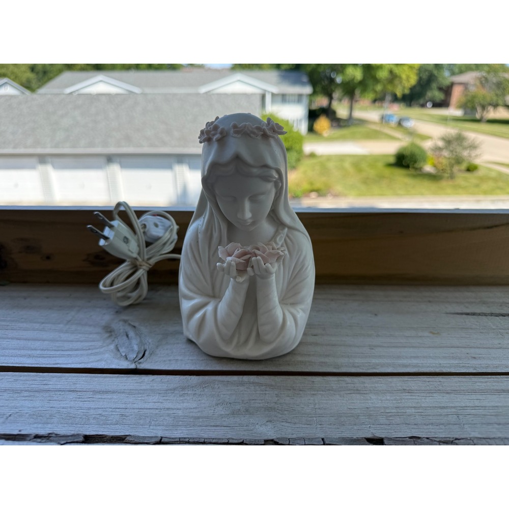 Vintage Ardalt Japan Verithin Virgin Mary Porcelain Night Light Pink Roses 6005